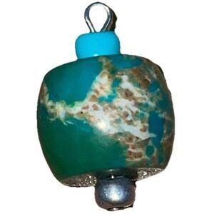 Vintage Sea Sediment Jasper Bead Pendant Charm Turquoise Green Boho Artisan